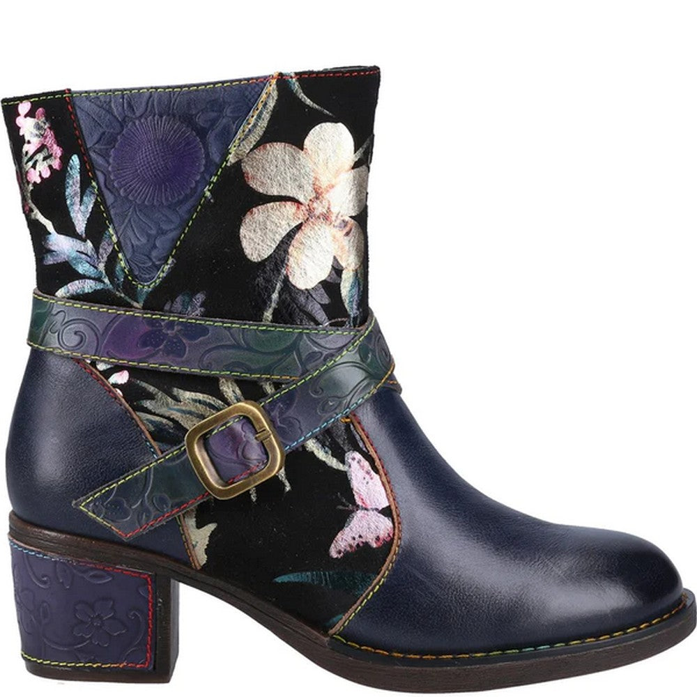 Black - Side - Riva Womens-Ladies Aisha Leather Biker Boots