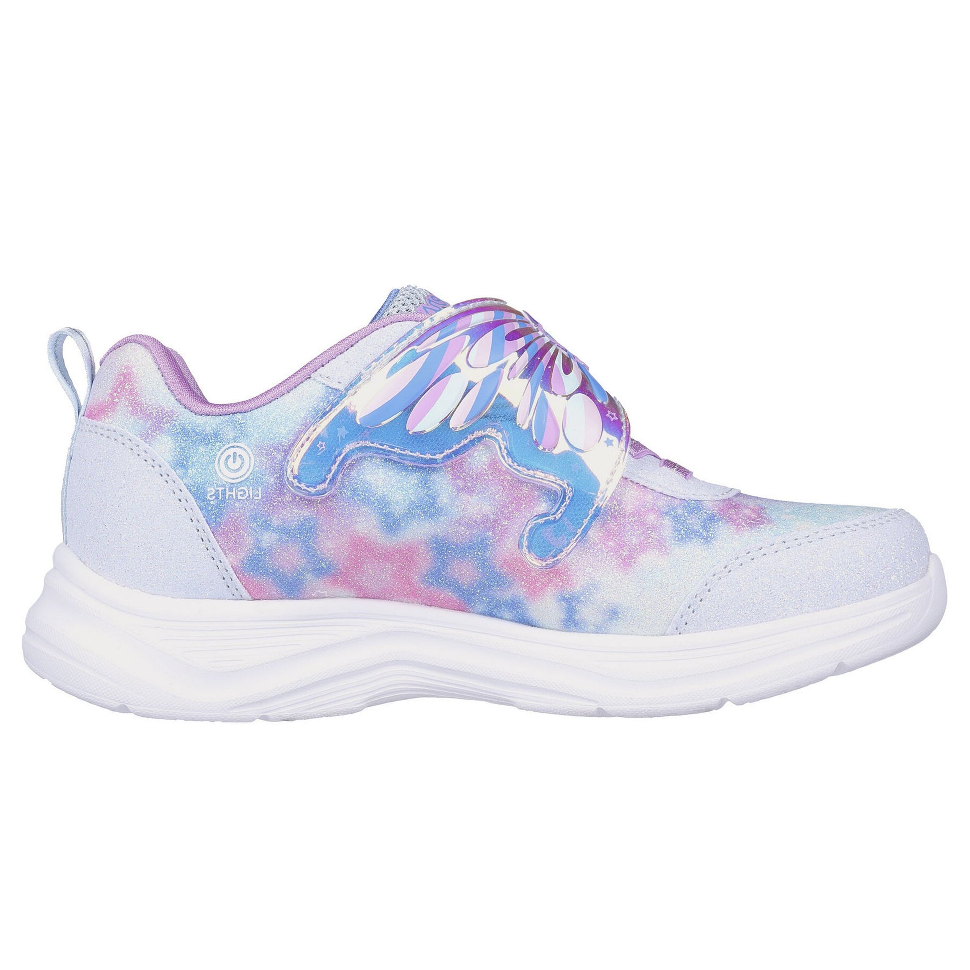 Light Blue-Lavender - Side - Skechers Girls Glimmer Kicks - Magical Wings Shoes