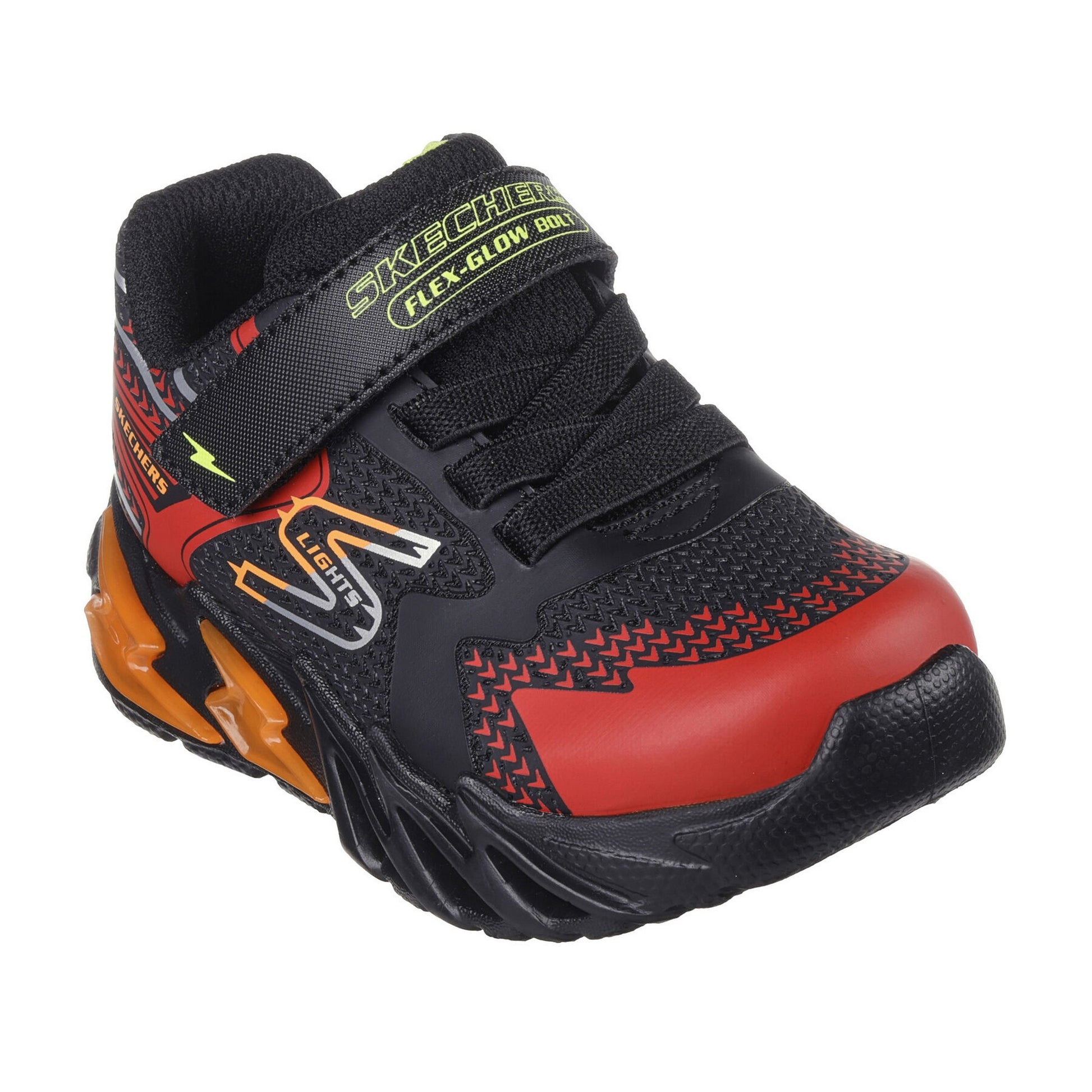 Black-Red - Front - Skechers Boys S Lights Flex-Glow Bolt Trainers