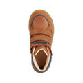 Cognac-Blue - Side - Geox Boys Waxed Leather Trainers