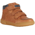 Cognac-Blue - Front - Geox Boys Waxed Leather Trainers