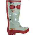 Khaki Green-Red - Back - Cotswold Childrens-Kids Farmyard Wellington Boots