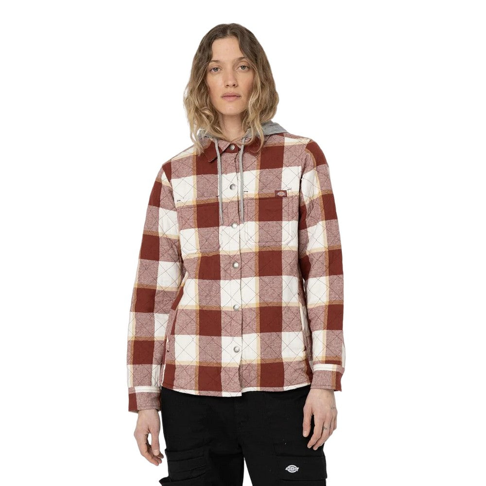 Fired Brick - Side - Dickies Womens-Ladies Flannel Shirt Jacket