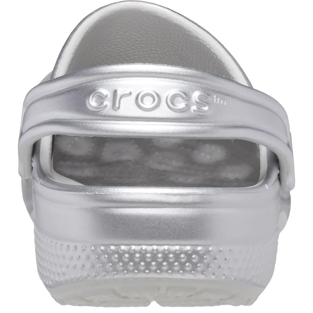 Metallic Silver - Back - Crocs Childrens-Kids Classic Metallic Clogs