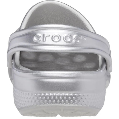 Metallic Silver - Back - Crocs Childrens-Kids Classic Metallic Clogs