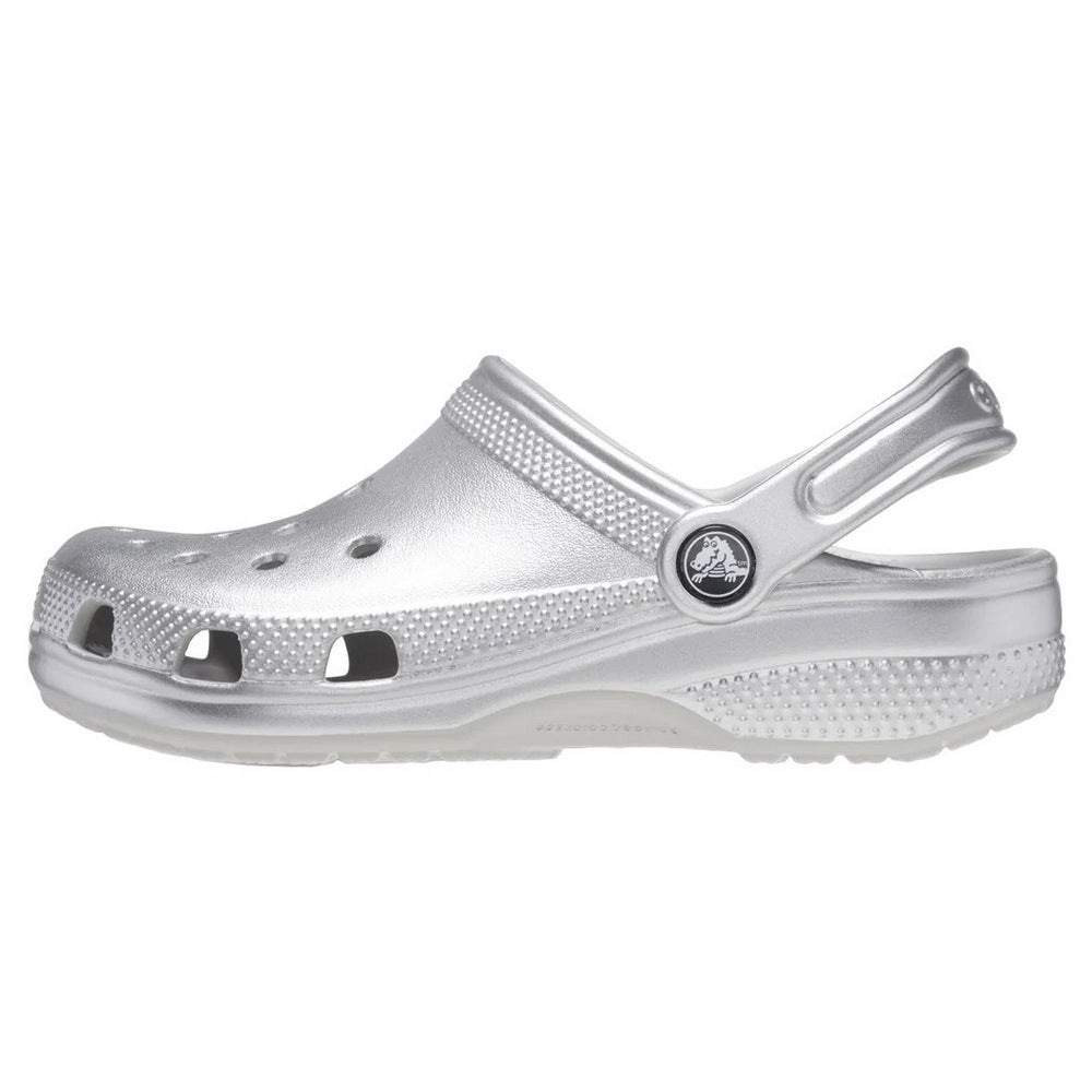 Metallic Silver - Side - Crocs Childrens-Kids Classic Metallic Clogs