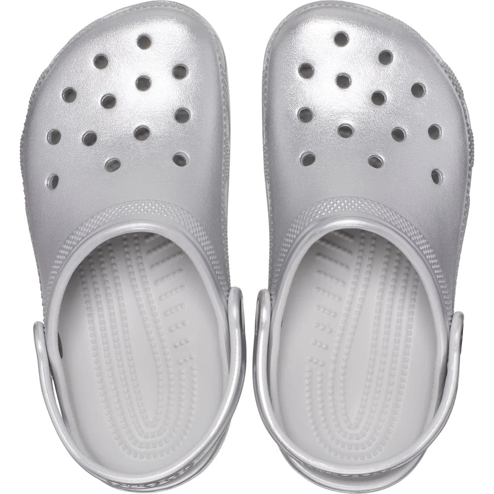 Metallic Silver - Pack Shot - Crocs Childrens-Kids Classic Metallic Clogs