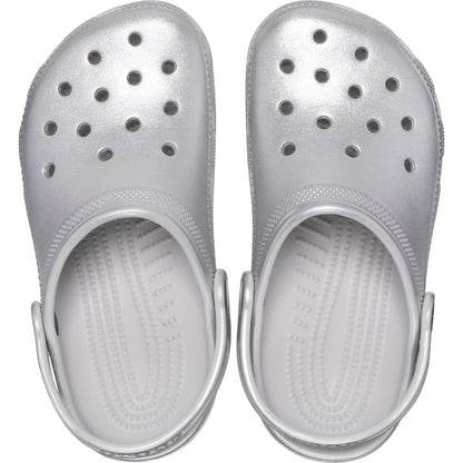 Metallic Silver - Pack Shot - Crocs Childrens-Kids Classic Metallic Clogs