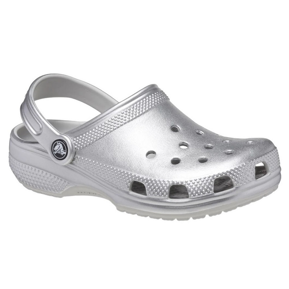 Metallic Silver - Front - Crocs Childrens-Kids Classic Metallic Clogs