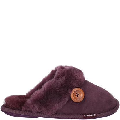 Purple - Side - Cotswold Womens-Ladies Lechlade Suede Sheepskin Slippers