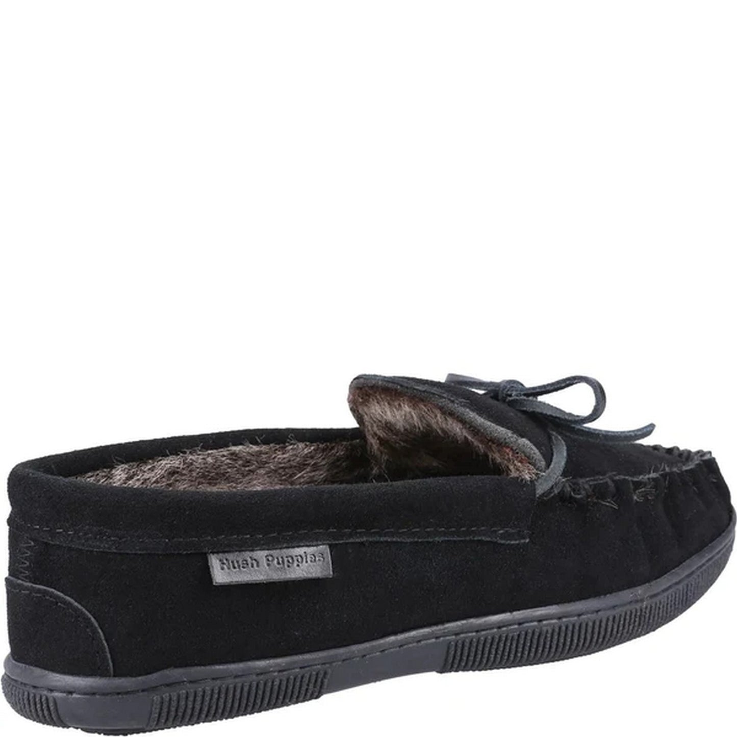 Black - Back - Hush Puppies Mens Ace Suede Slippers