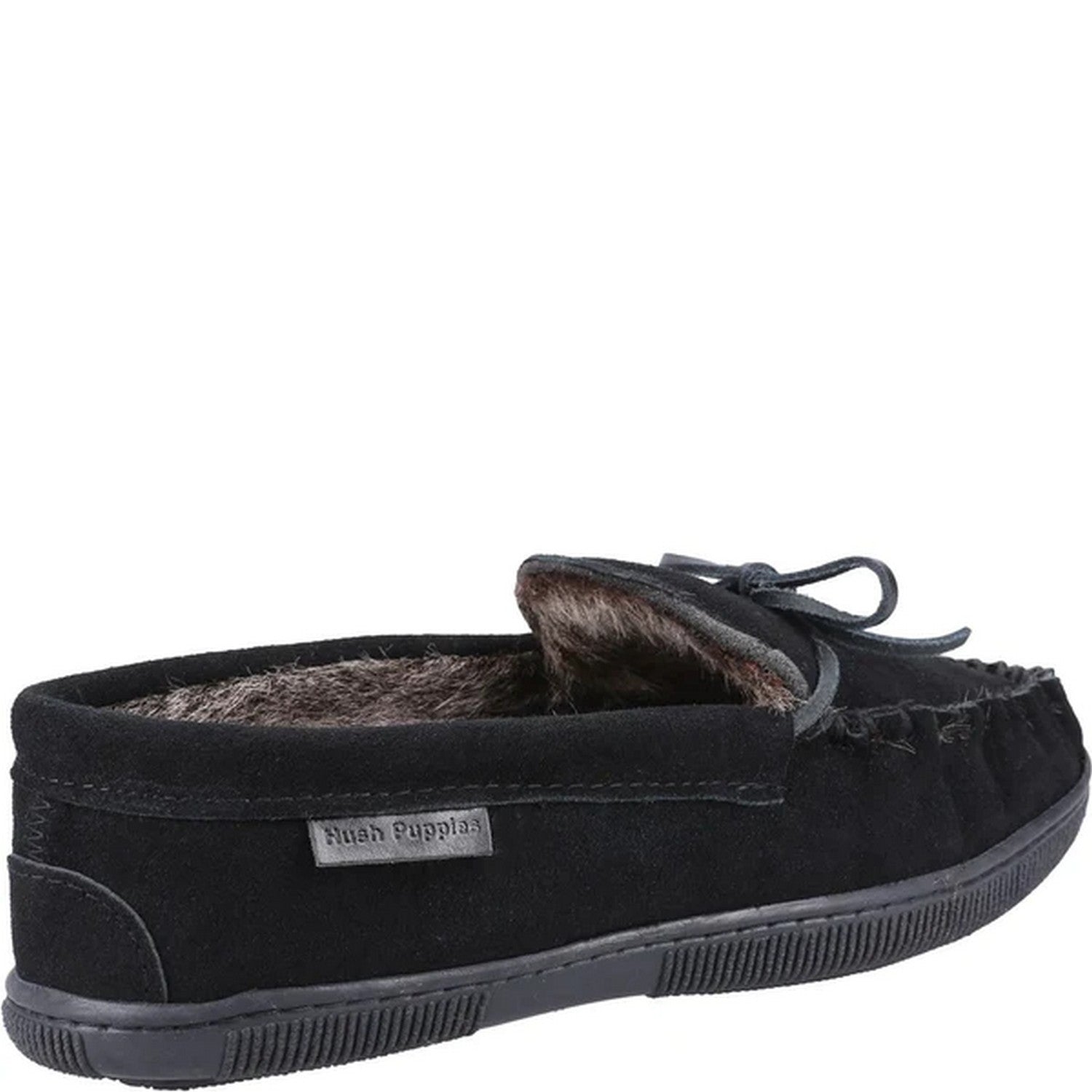 Black - Back - Hush Puppies Mens Ace Suede Slippers