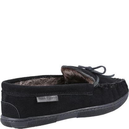 Black - Back - Hush Puppies Mens Ace Suede Slippers