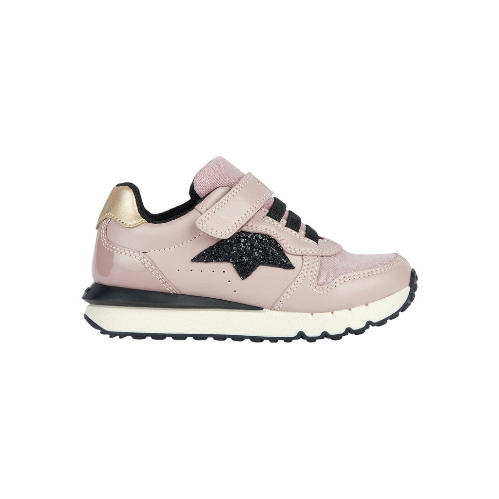 Antique Rose-Black - Side - Geox Girls Fastics Trainers
