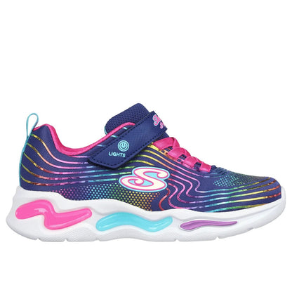 Navy - Back - Skechers Girls S Lights Wavy Beams Trainers