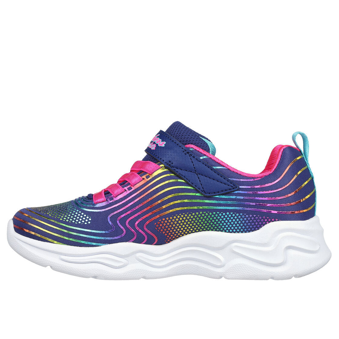 Navy - Side - Skechers Girls S Lights Wavy Beams Trainers