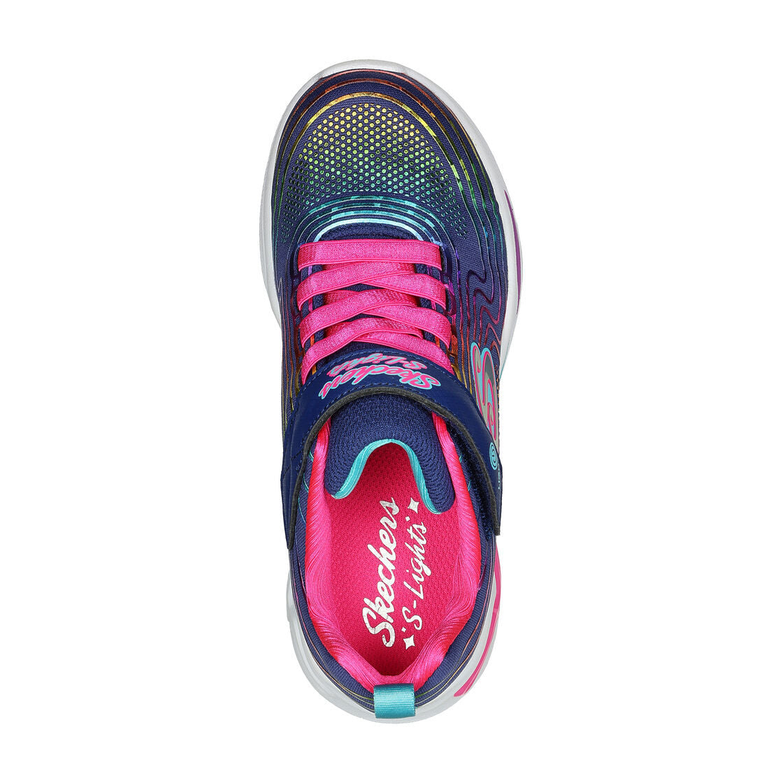 Navy - Pack Shot - Skechers Girls S Lights Wavy Beams Trainers