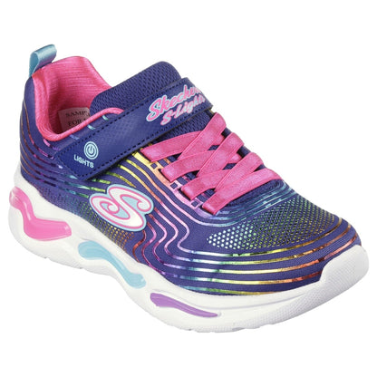 Navy - Front - Skechers Girls S Lights Wavy Beams Trainers