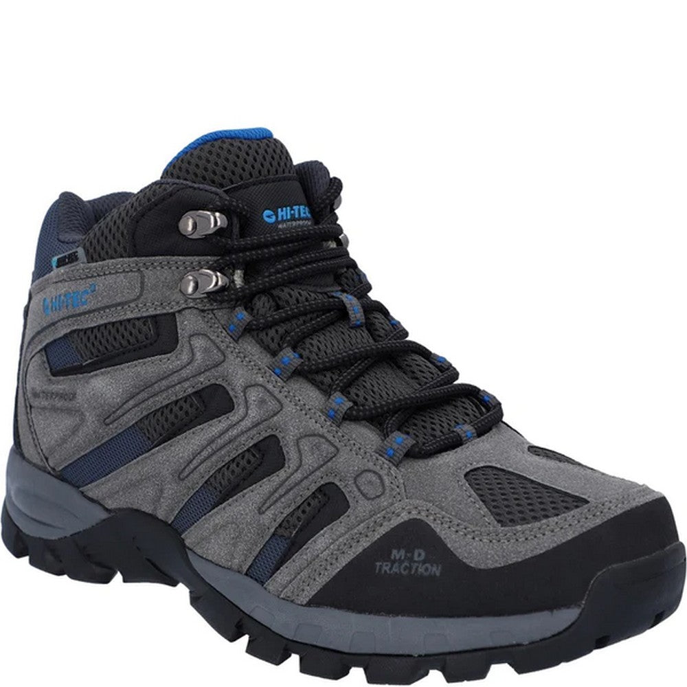 Charcoal-Nautical Blue - Front - Hi-Tec Mens Torca Mid Cut Walking Boots