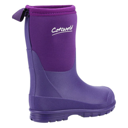 Purple - Back - Cotswold Childrens-Kids Hilly Neoprene Wellington Boots