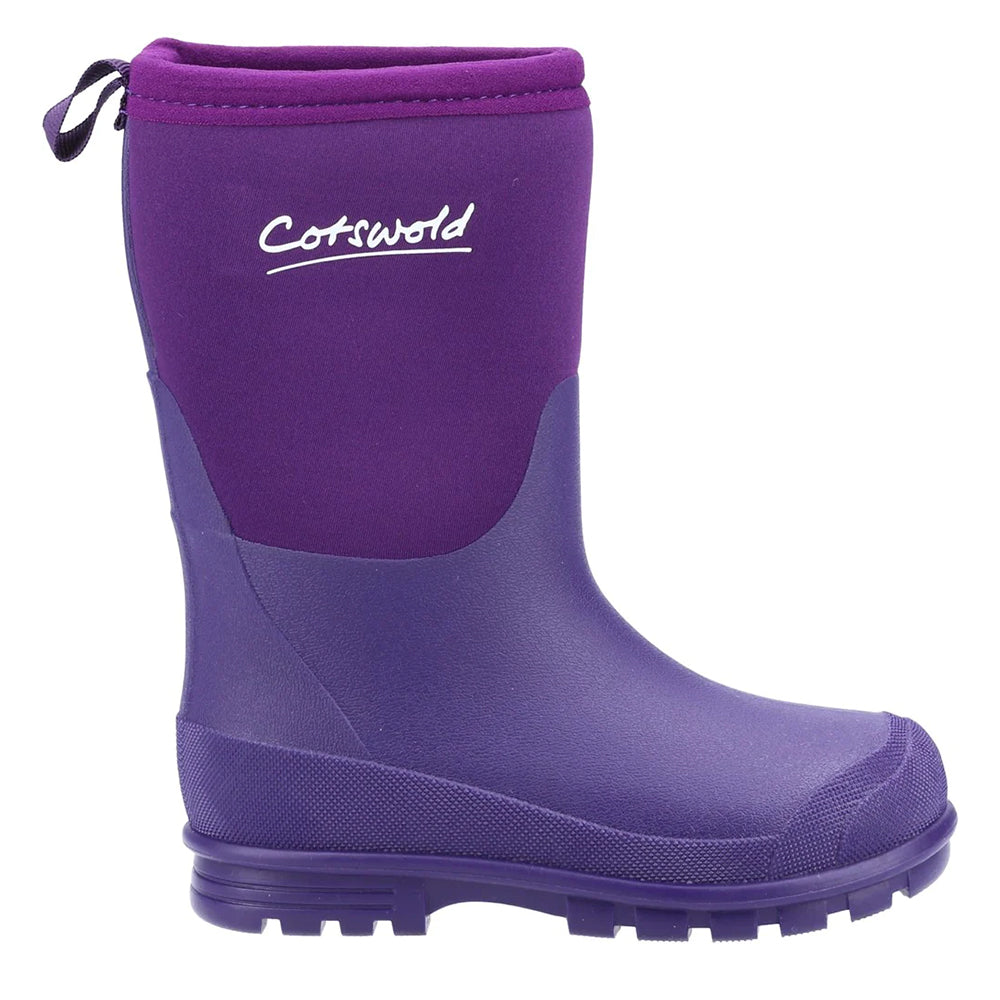 Purple - Side - Cotswold Childrens-Kids Hilly Neoprene Wellington Boots