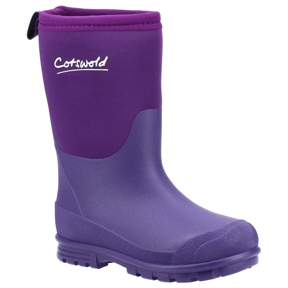 Purple - Front - Cotswold Childrens-Kids Hilly Neoprene Wellington Boots