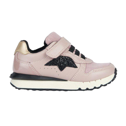 Antique Rose-Black - Side - Geox Girls Fastics Trainers
