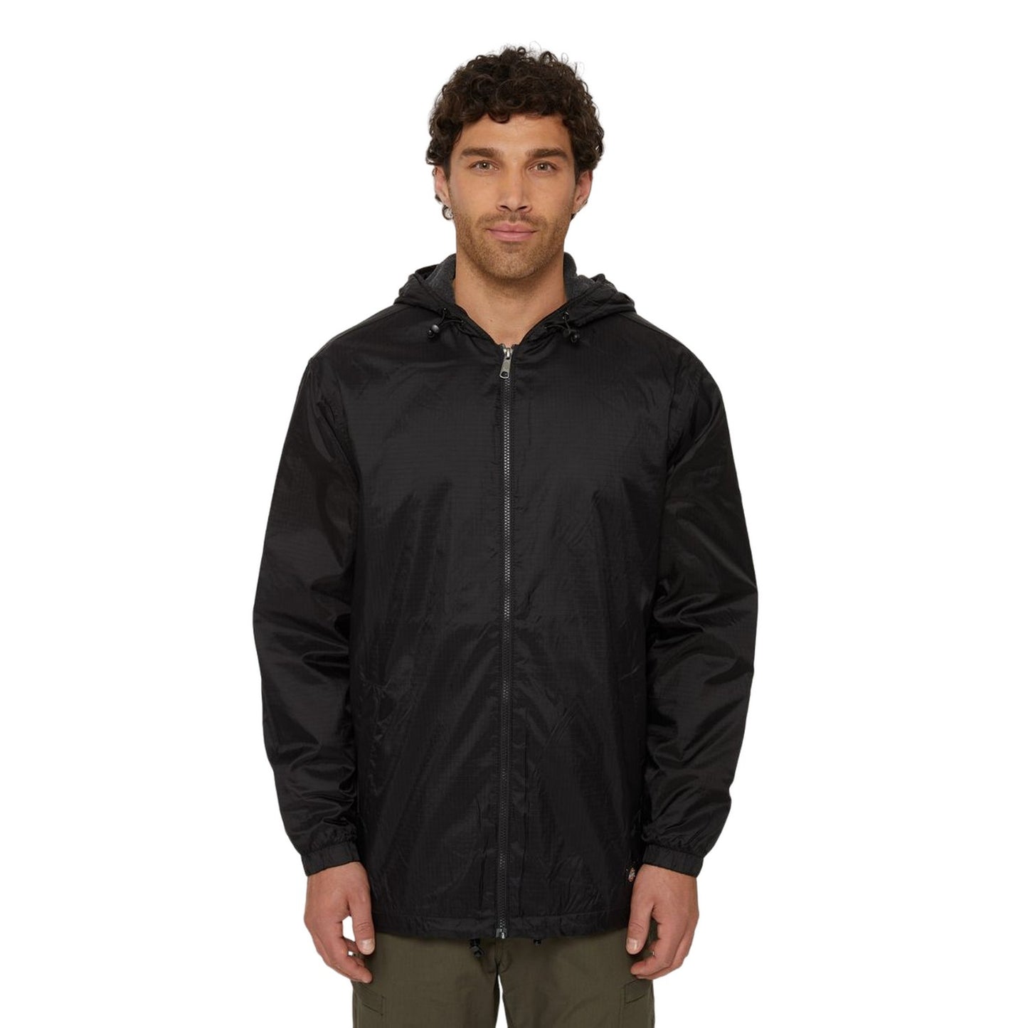 Black - Side - Dickies Mens Hooded Nylon Fleece Lined Jacket