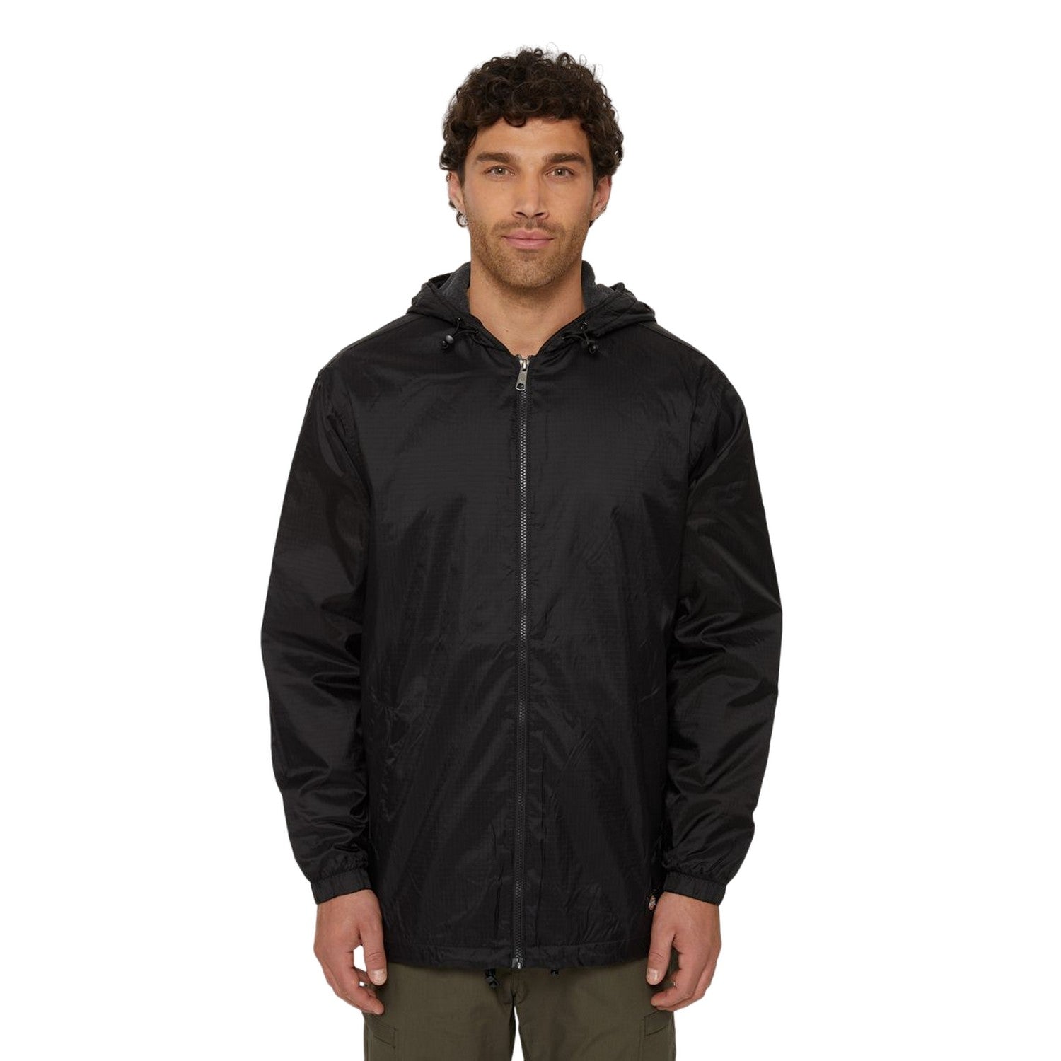 Black - Side - Dickies Mens Hooded Nylon Fleece Lined Jacket