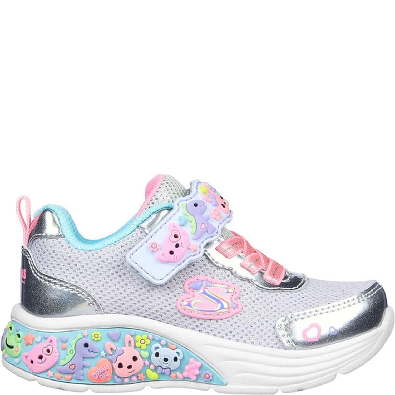 Silver-Multicoloured - Side - Skechers Girls My Dreamers Trainers