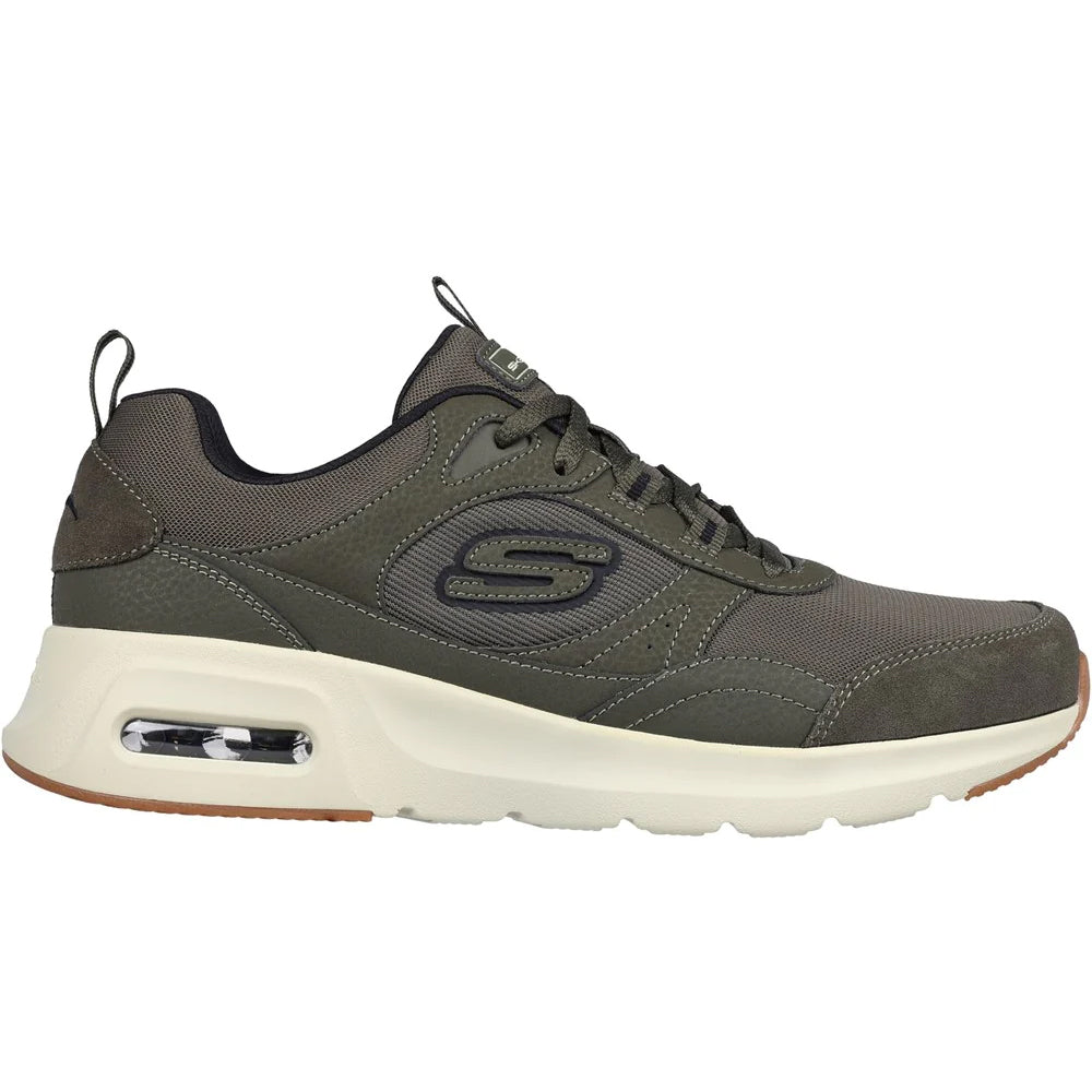 Olive - Side - Skechers Mens Court Homegrown Suede Skech-Air Trainers