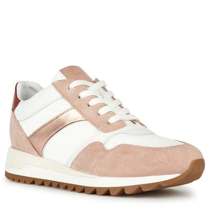 Nude-White - Front - Geox Womens-Ladies Tabelya Leather Trainers