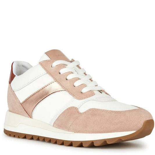 Nude-White - Front - Geox Womens-Ladies Tabelya Leather Trainers