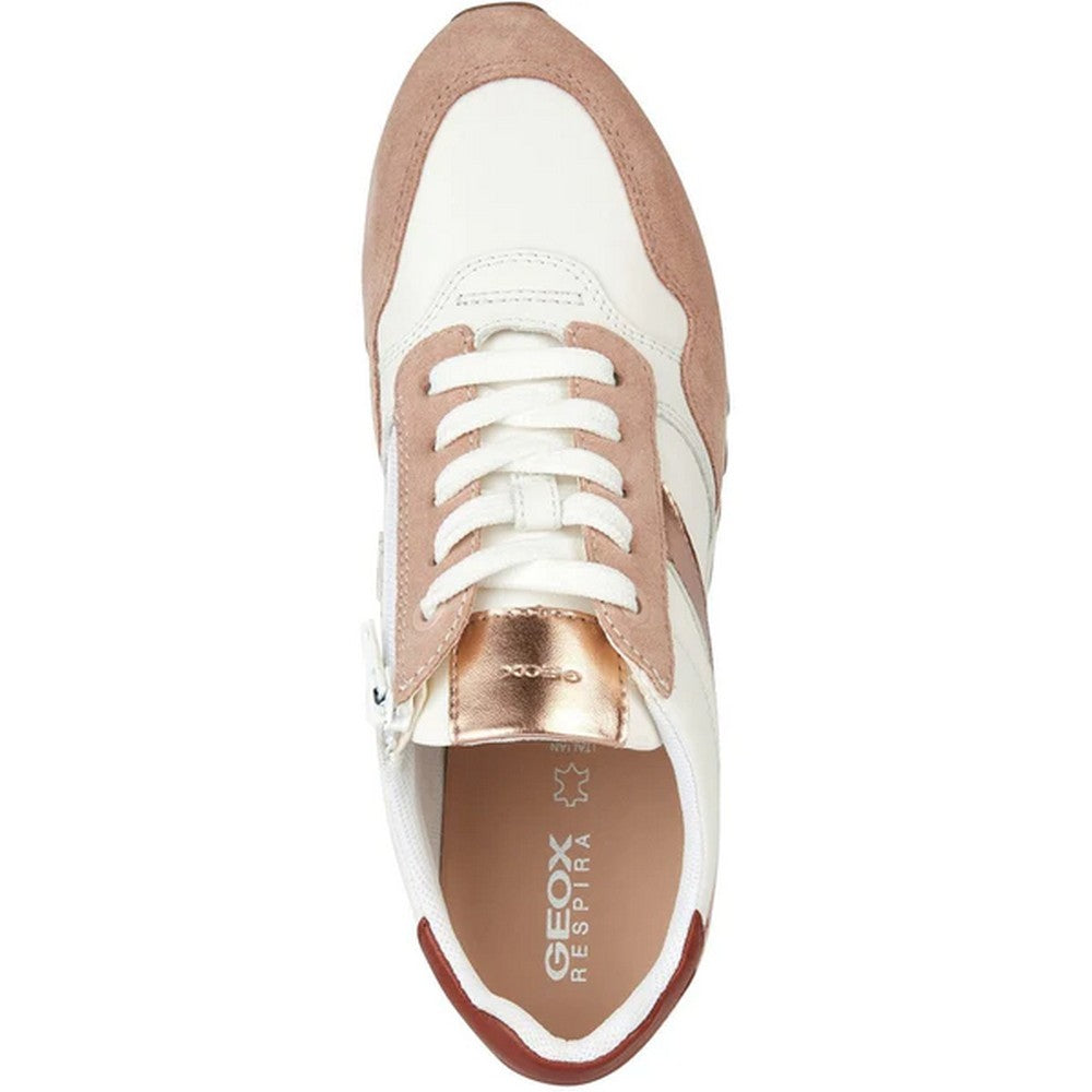 Nude-White - Side - Geox Womens-Ladies Tabelya Leather Trainers