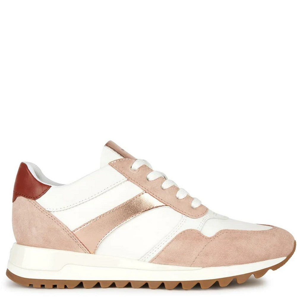 Nude-White - Pack Shot - Geox Womens-Ladies Tabelya Leather Trainers