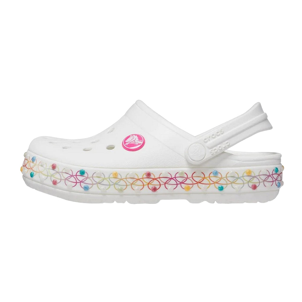 White-Multicoloured - Side - Crocs Childrens-Kids Clogs