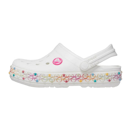 White-Multicoloured - Side - Crocs Childrens-Kids Clogs