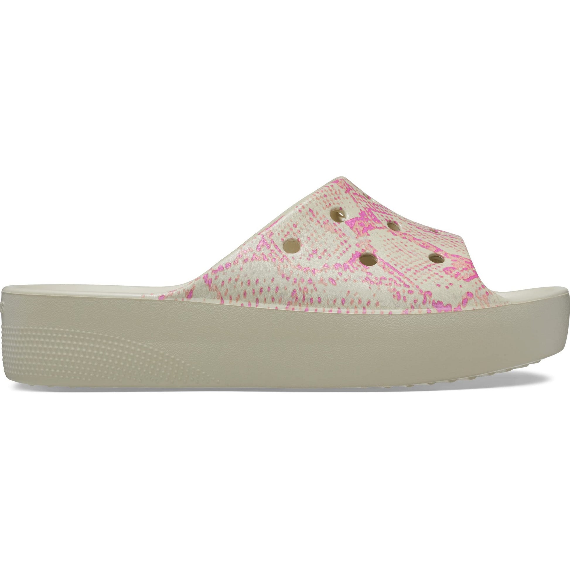 Bone-Pink - Back - Crocs Womens-Ladies Classic Snake Print Platform Sliders