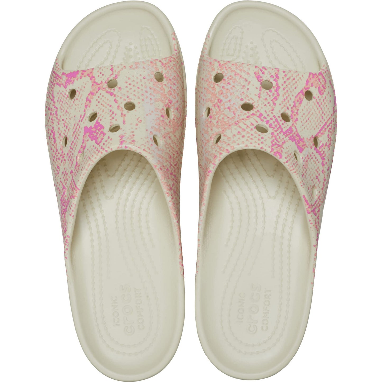 Bone-Pink - Side - Crocs Womens-Ladies Classic Snake Print Platform Sliders