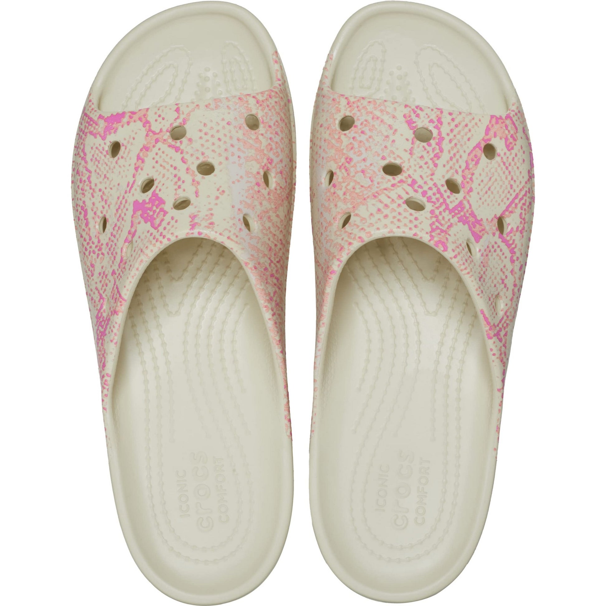 Bone-Pink - Side - Crocs Womens-Ladies Classic Snake Print Platform Sliders