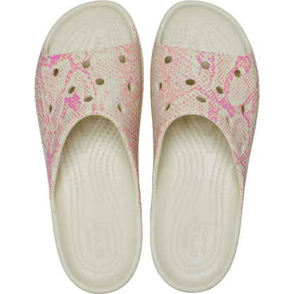 Bone-Pink - Side - Crocs Womens-Ladies Classic Snake Print Platform Sliders