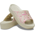 Bone-Pink - Pack Shot - Crocs Womens-Ladies Classic Snake Print Platform Sliders