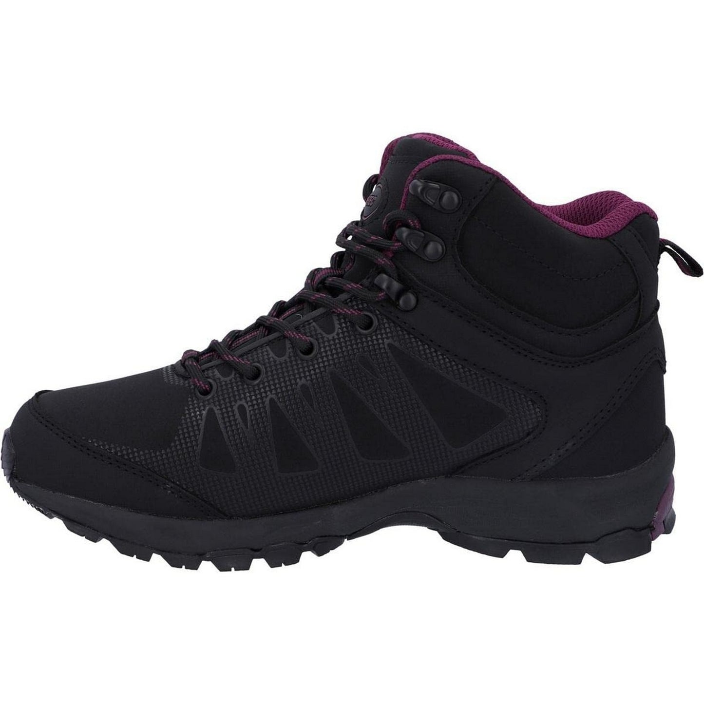 Black-Grape Wine - Side - Hi-Tec Womens-Ladies Raven Mid Cut Walking Boots