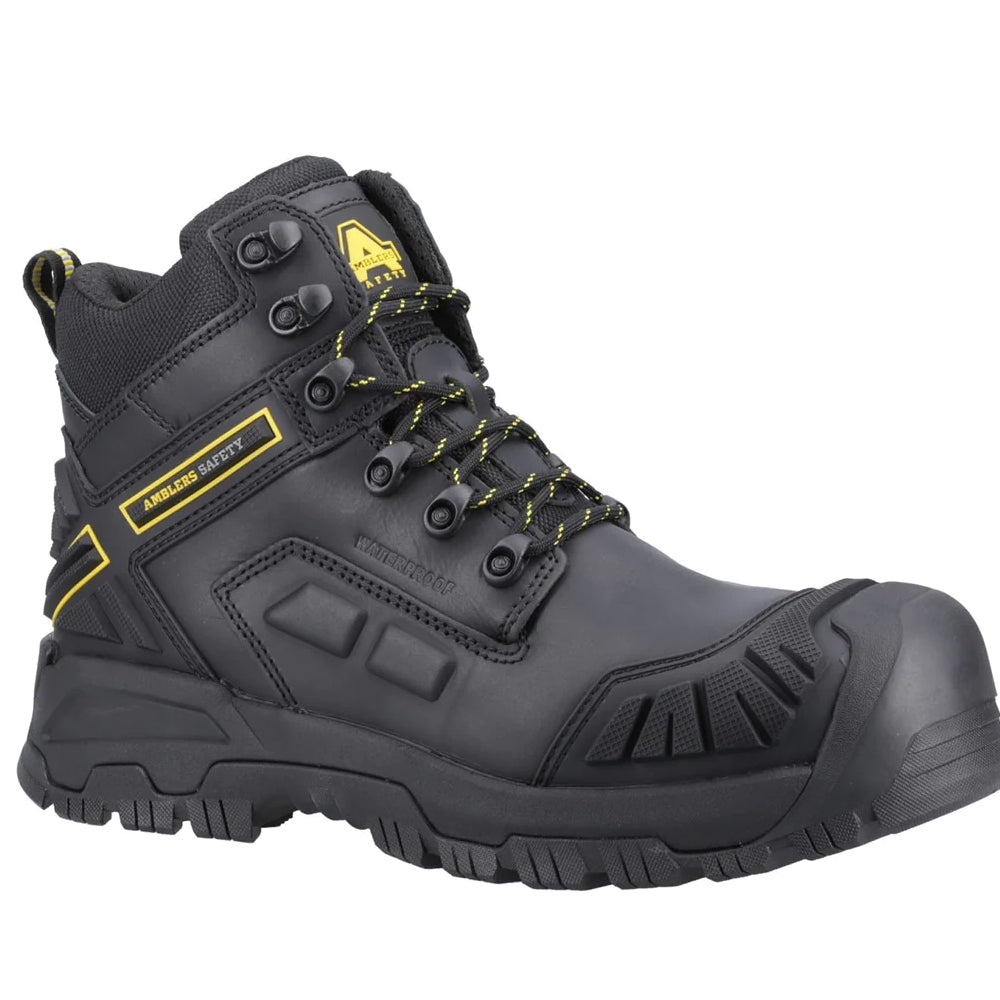 Black - Front - Amblers Mens Flare Grain Leather Safety Boots