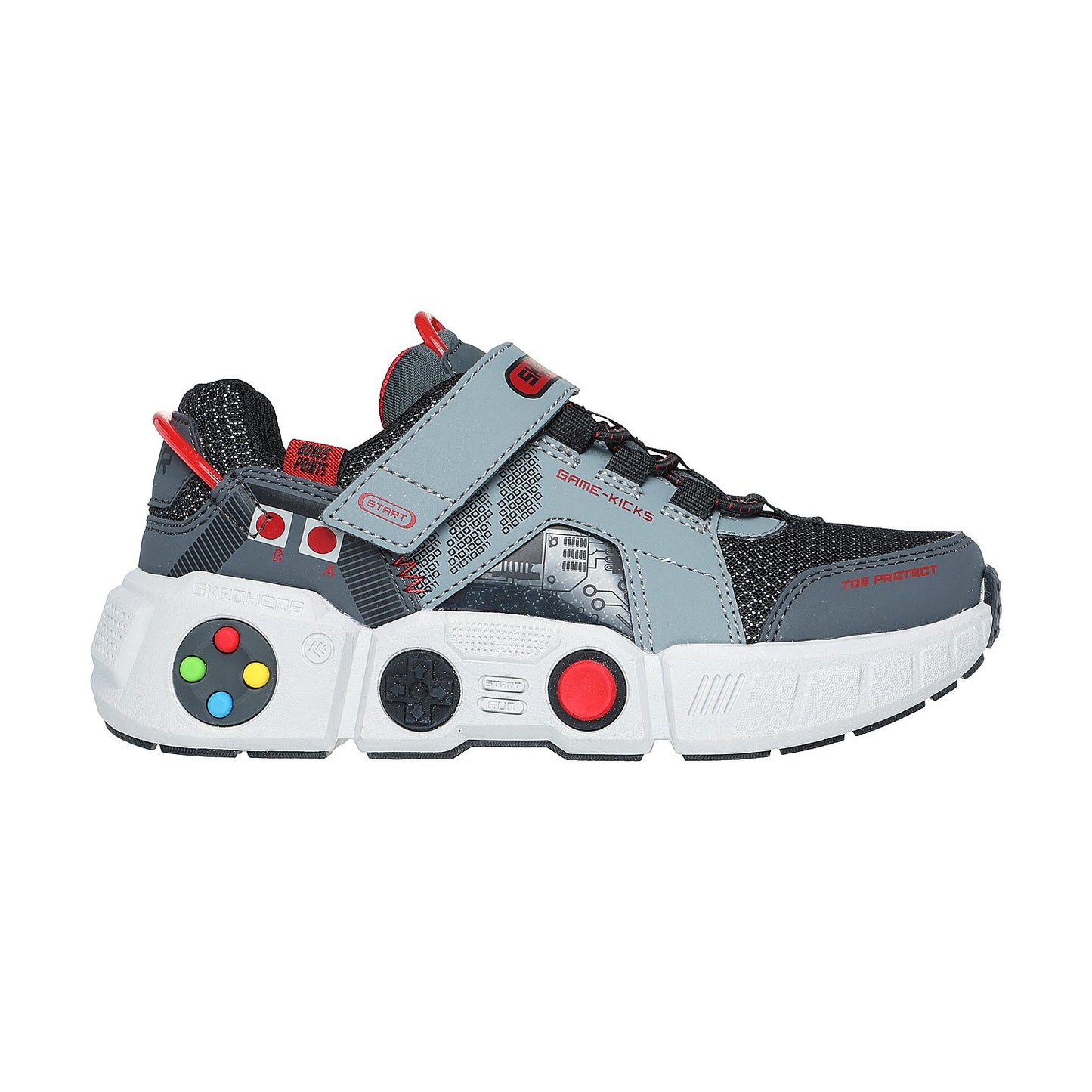 Grey-Multicoloured - Side - Skechers Boys Game Kicks Gametronix Trainers