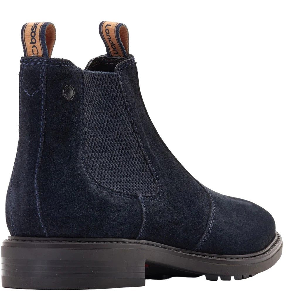 Navy - Back - Base London Mens Nelson Suede Chelsea Boots