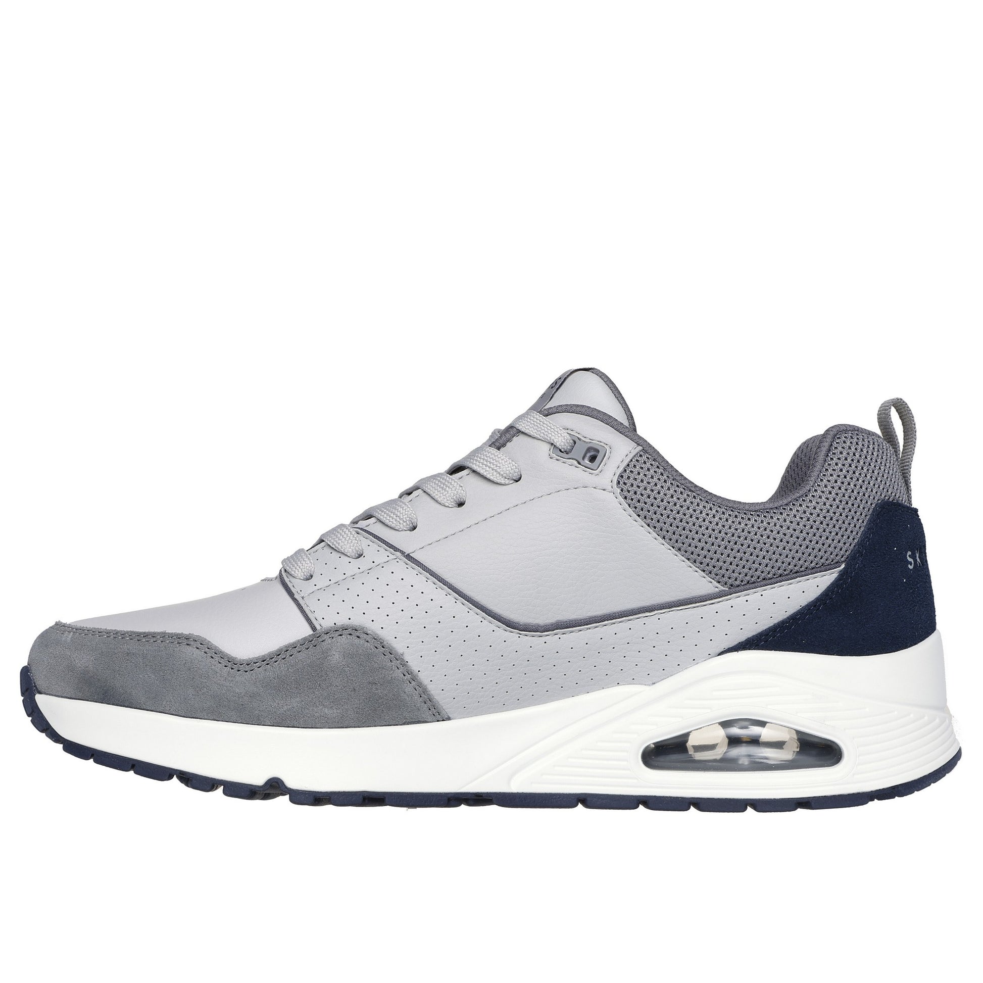 Grey - Back - Skechers Womens-Ladies Uno Retro One Leather Trainers