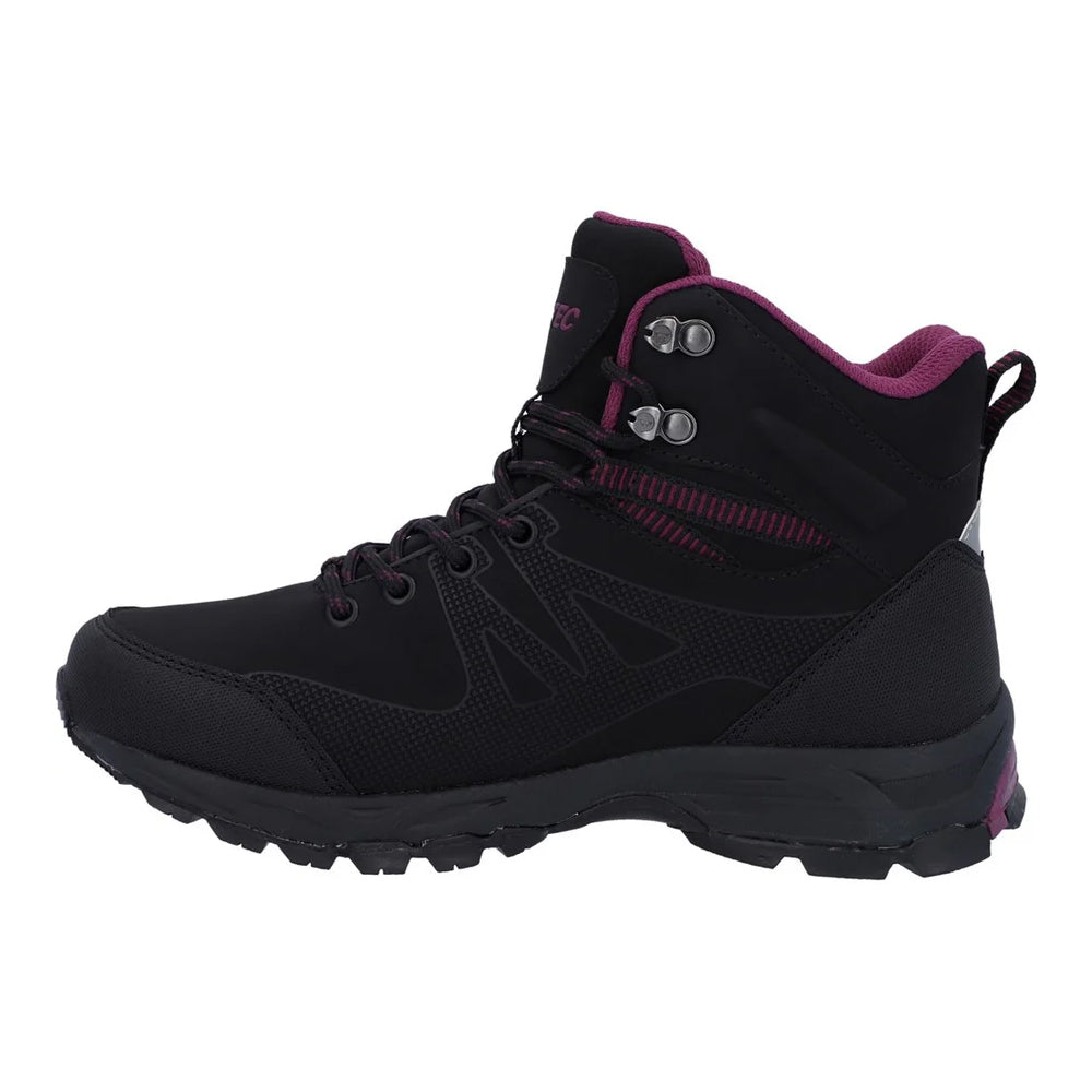 Black-Burgundy - Back - Hi-Tec Womens-Ladies Jackdaw Waterproof Mid Cut Boots