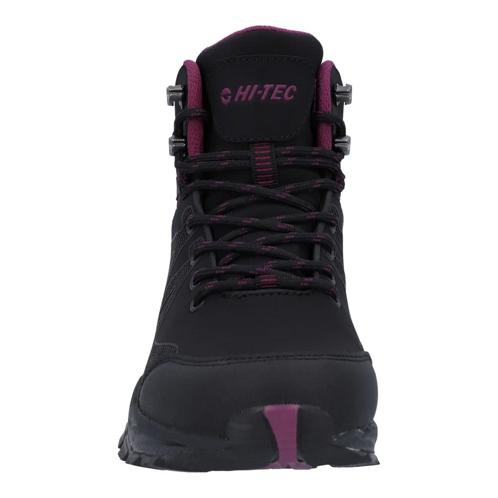 Black-Burgundy - Pack Shot - Hi-Tec Womens-Ladies Jackdaw Waterproof Mid Cut Boots