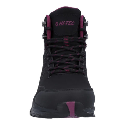 Black-Burgundy - Pack Shot - Hi-Tec Womens-Ladies Jackdaw Waterproof Mid Cut Boots